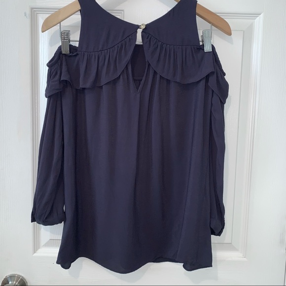 Anthropologie Maeve Navy off the shoulder top 2 - Picture 6 of 12
